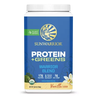 Sunwarrior Vegan Protein Powder Organic Plant-Based Protein + Greens | BCAA Amino Acids Hemp Seed Plant Protein | Vanilla 30 Servings | Warrior Blend + Greens