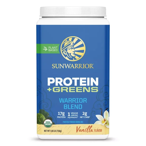 Sunwarrior Organic Vegan Protein Powder with Greens, Warrior Blend, Vanilla, 30 Servings