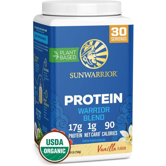 Sunwarrior Organic Vegan Protein Powder with Greens, Warrior Blend, Vanilla, 30 Servings