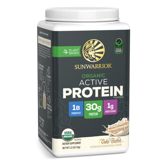 Sunwarrior Organic Active Protein Vegan Protein Powder, Cake Batter, 2.2 lbs (20 Servings)