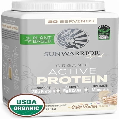 Sunwarrior Organic Active Protein Vegan Protein Powder, Cake Batter, 2.2 lbs (20 Servings)