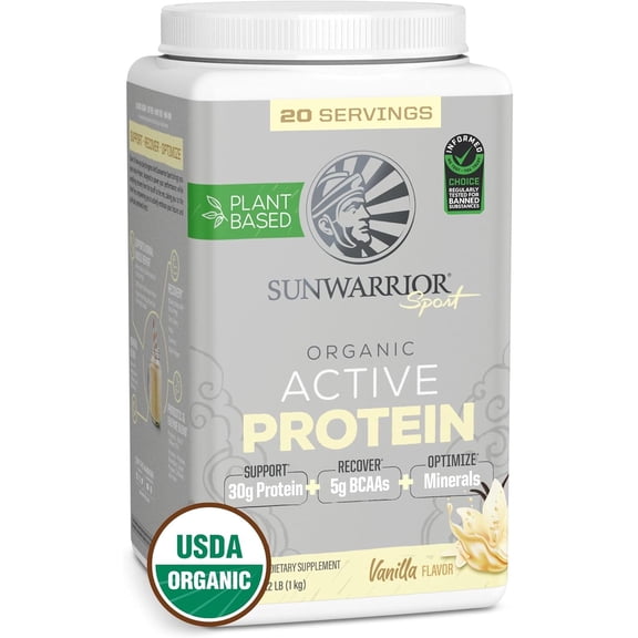Sunwarrior Organic Active Protein Vegan Protein Powder, Vanilla Flavor, 4.96 lbs (45 Servings)