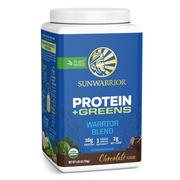 Sunwarrior Warrior Blend Greens Vegan Protein Powder, Chocolate Flavor, 1.65 lbs (30 Servings)