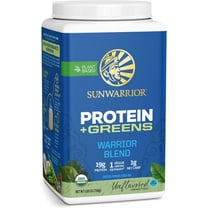Sunwarrior Warrior Blend Protein Greens Powder Drink Mix | BCAA Plant Based Organic Hemp Seed Vegan Gluten Free Non-GMO Low Carb Protein Powder | Unflavored 750 G 30 SRV