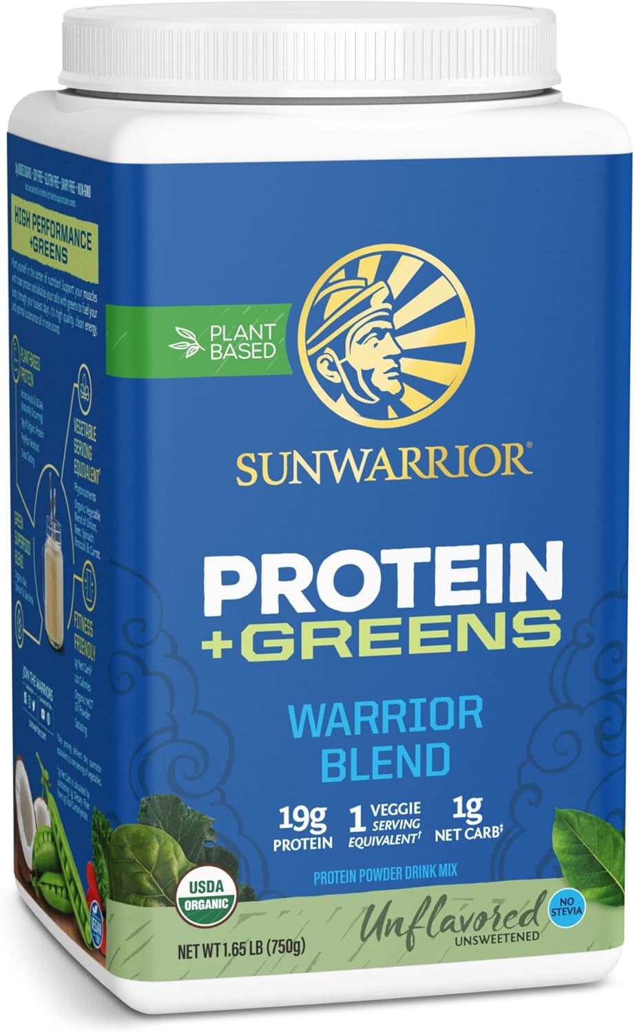 Sunwarrior Warrior Blend Greens Vegan Protein Powder, Unflavored, 750g (30 Servings)