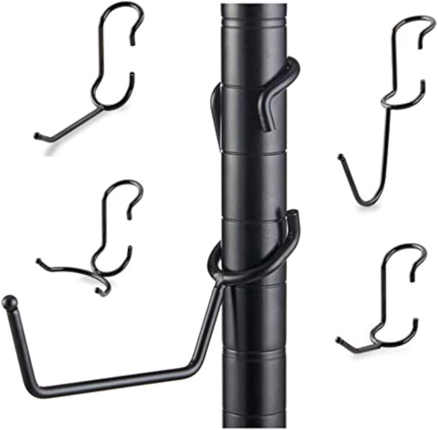 Variety Pack Shelf Pole Hooks – 5 Black Wire Shelf Hooks – J-Hook, C-Hook, Utility Hanger for Utility Rooms & Closets - Fits 1" Pole