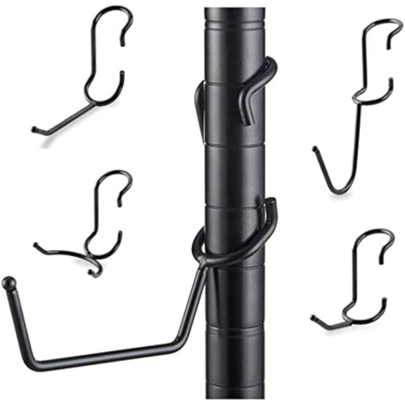 Variety Pack Shelf Pole Hooks  5 Black Wire Shelf Hooks  J-Hook, C-Hook, Utility Hanger for Utility Rooms & Closets - Fits 1" Pole