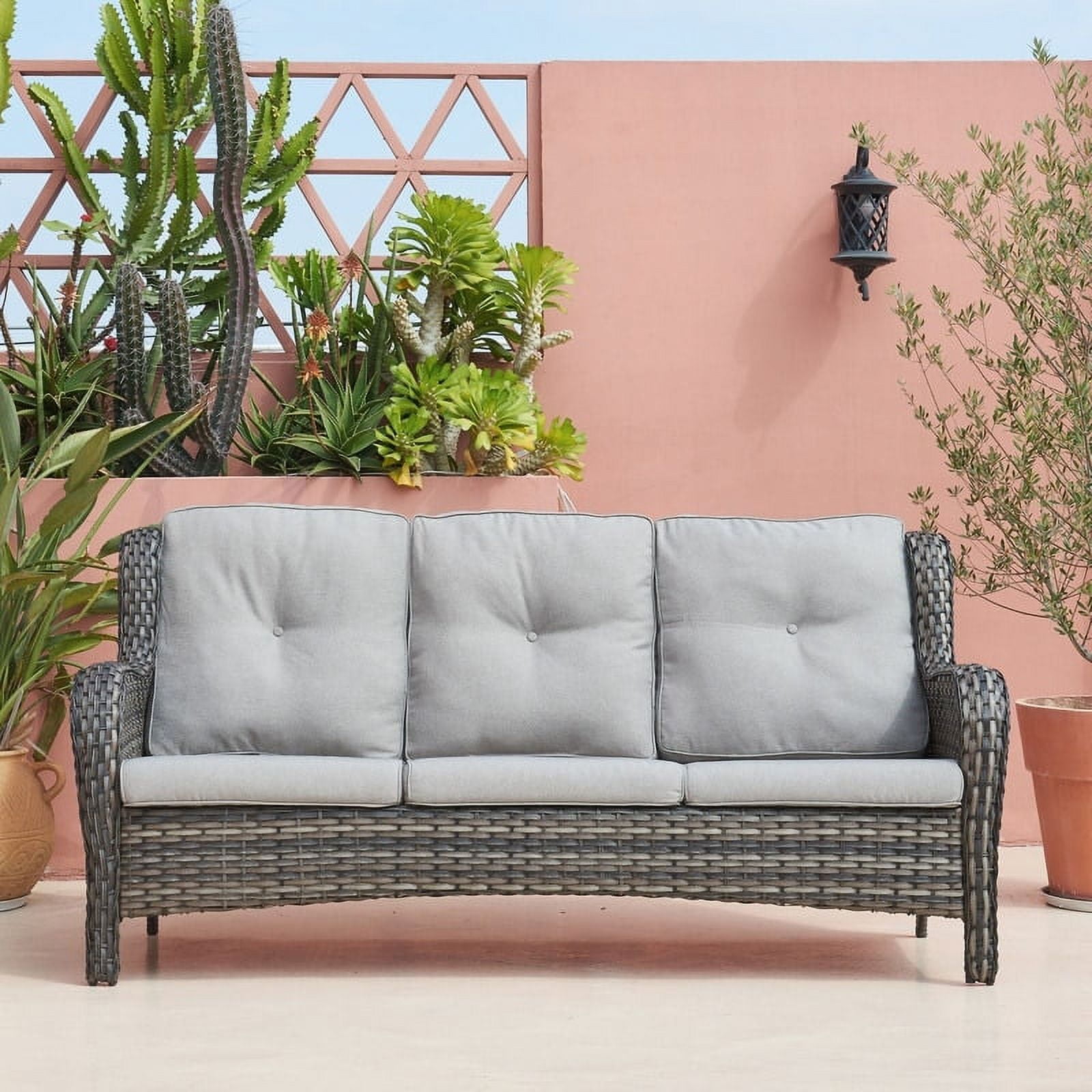 Sunwell Garden Outdoor Wicker 3Seater Sofa with cushion, high back and