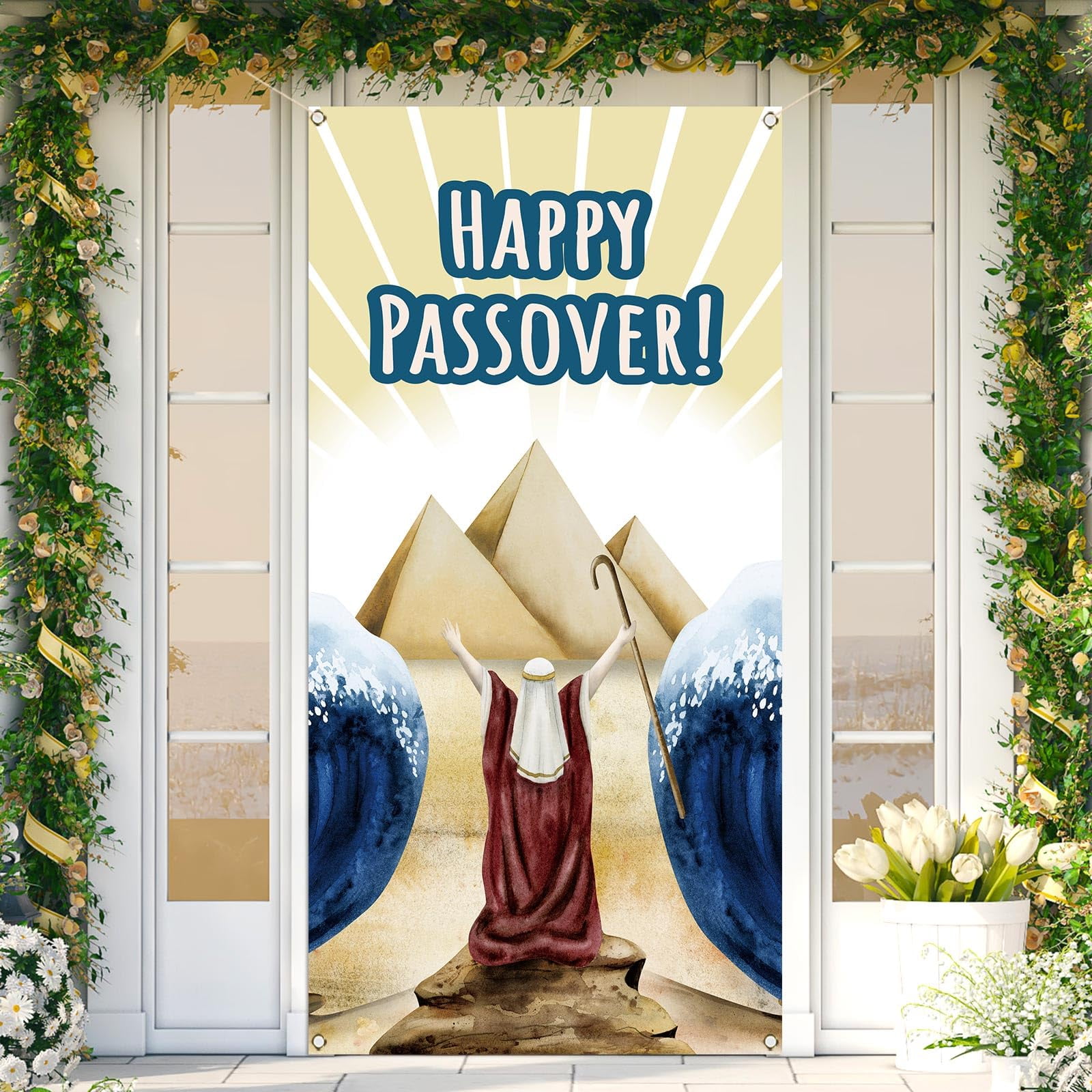Sunwer Happy Passover Door Cover Moses Parting The Red Sea Pesach ...