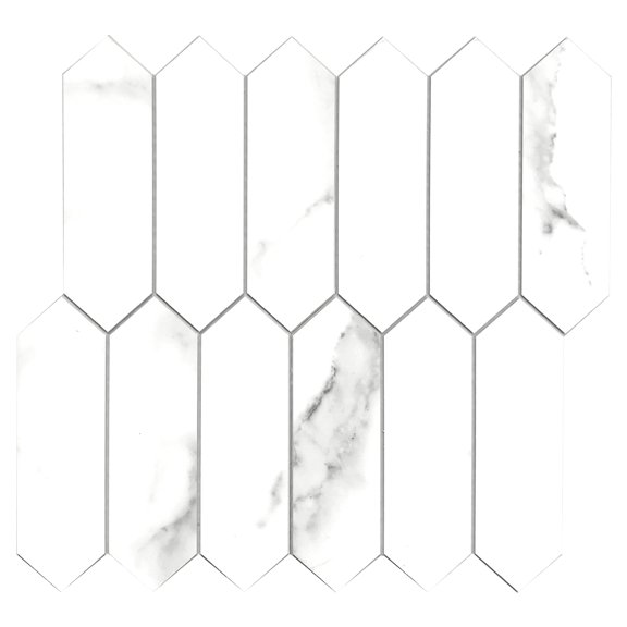 Sunwings Peel and Stick Backsplash Tile in Long Hexagon for Kitchen Bathroom Fireplace (10 Tiles, CARRARA Marble)