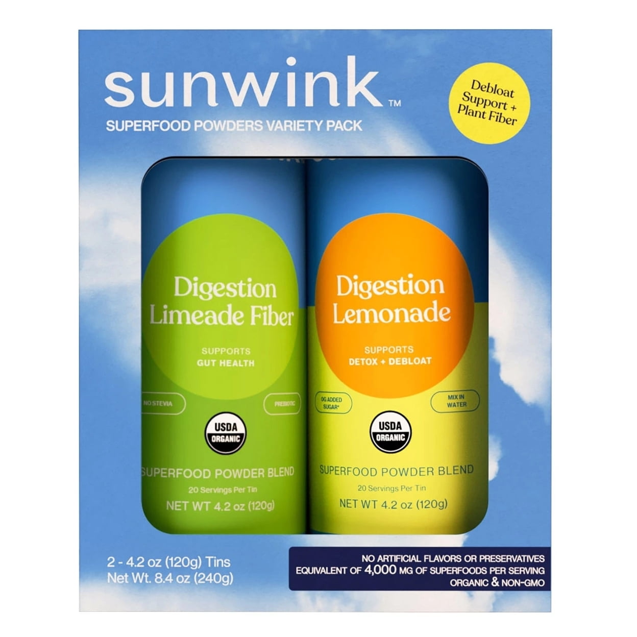 Sunwink Daily Debloat + Fiber Superfood Powder Duo, Digestion Lemonade