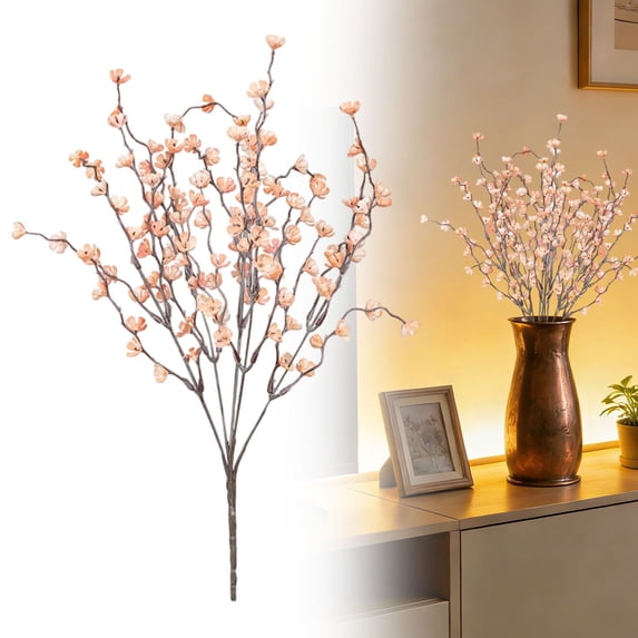 Sunxin Artificial Flowers Blossom Branches Artificial Flowers Creamy Blossom Long with Frosted Powder Blossom for Indoor Decoration Tall Vase Arrangements Home Wedding Table Centerpieces