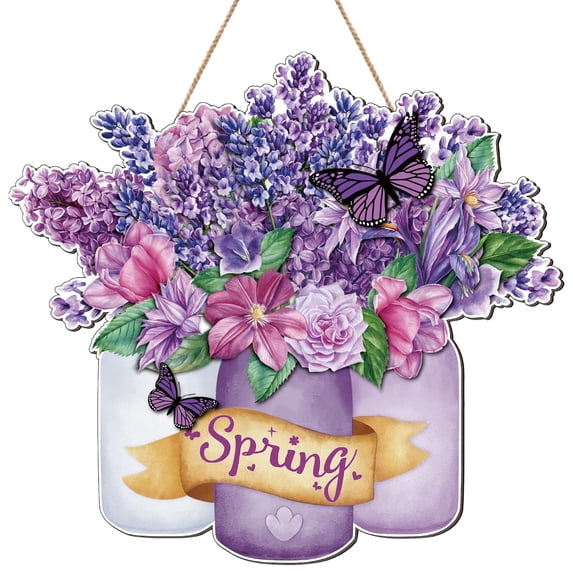 Sunxin Door Number Purple Flowers Spring Hanging Sign Joyous Spring Welcome Door Number Country Wood Wall Hanging Decoration Spring Easter Party Outdoor Interior Front Door Decoration