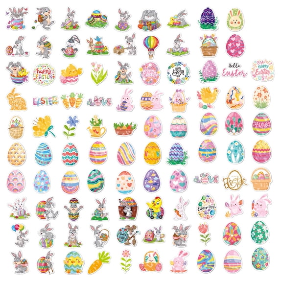 Sunxin Easter Sticker C50 Pcs 100Pcs Happy Easter Day Stickers Easter Bunny Rabbits Eggs Waterproof Stickers for Laptop Water Bottle Phone Skateboard Stickers for Adults Teens Boys Girls Kids