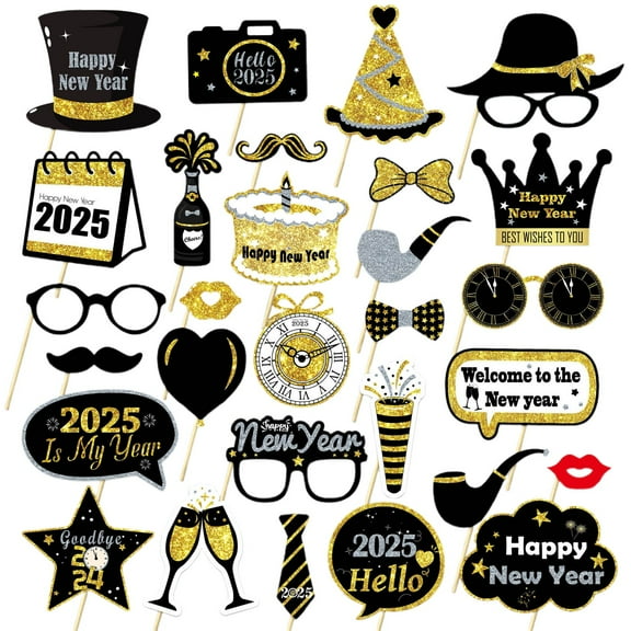 Sunxin Event & Party 53 Pieces Black Golden Photo Booth Props for Birthday Wedding New Year Mix of Hats Lipstick Tie Crowns and More Funny Selfie Props, 1* Party and Dance Photography Supplies