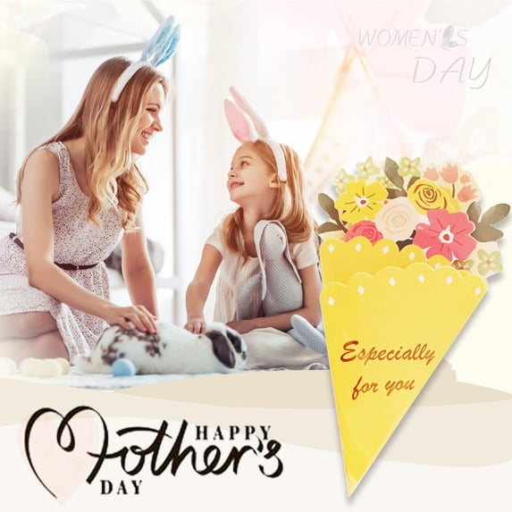 Sunxin Greeting Card Happy Mother'S Day Greeting Card Bouquet Shape Three Colors with Warm Envelope, 1× Greeting Card