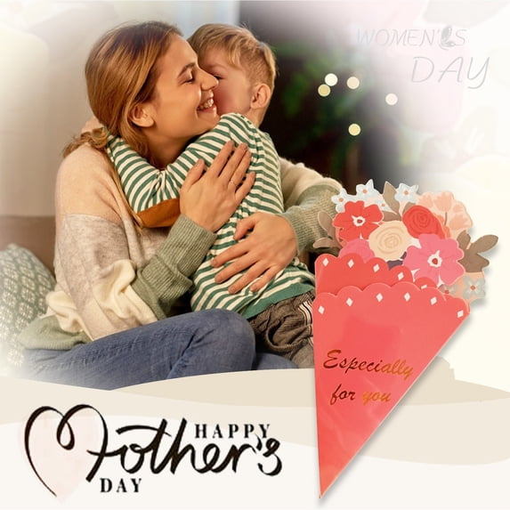 Sunxin Greeting Card Happy Mother'S Day Greeting Card Bouquet Shape Three Colors with Warm Envelope, 1× Greeting Card