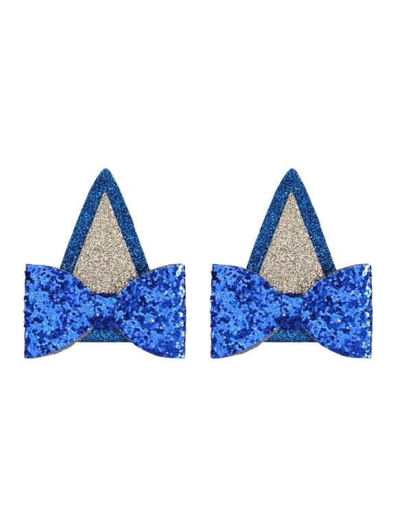 Party Light-Up Decoration Blue Dog Happy Birthday Decorations Blue Glitter Bows Ears Hair Clips for Kid Boys and Girls Birthday Party Supplies, Blue Glittering Bow Ear Hairpins X Pair