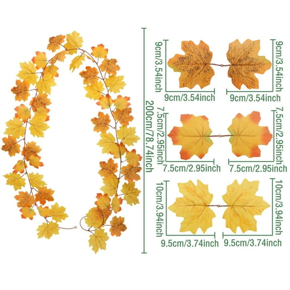 Sunxin Simulated Maple Leaf Autumn Vinesfall Maple Leaves Garland 78Inch Artificial Maple Autumn Garland Hanging Fall Vines Table Decorations Front Door Fall Decor Thanksgiving Decorations