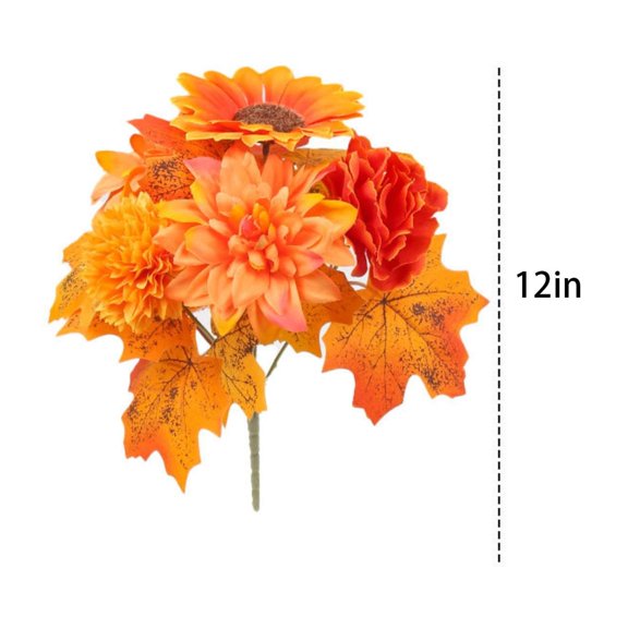 Sunxin Simulated Maple Leaf Bundle Set B189Artificial Mums Flowers with Stem Orange Flowers Arrangement for Home Fall Wedding Bouquet Thanksgiving Table Centerpieces Decor