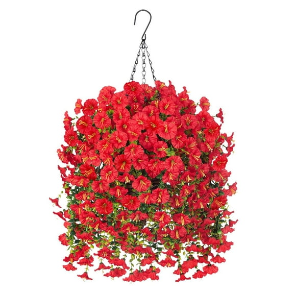 Sunxin Wall-Mounted Simulated Morning Gloriesartificial Hanging Flowers with Basket Outdoors Flowers Plants 3 Pcs Faux Red Morning Glory Flower with Leaves Realistic Greenery Vines for Wall Porch