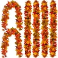 thumbnail image 1 of Sunxin Wreath 6Pcs Fall Maple Leaves Garland 5.6Ft Artificial Maple Autumn Garland Hanging Fall Vines Table Decorations Front Door Fall Decor Thanksgiving Decorations Decor Outs, 6* Garland, 1 of 8