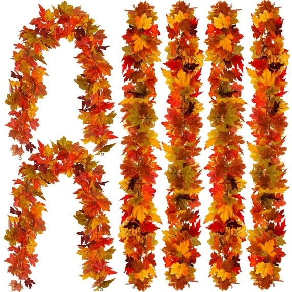 Sunxin Wreath 6Pcs Fall Maple Leaves Garland 5.6Ft Artificial Maple Autumn Garland Hanging Fall Vines Table Decorations Front Door Fall Decor Thanksgiving Decorations Decor Outs, 6* Garland