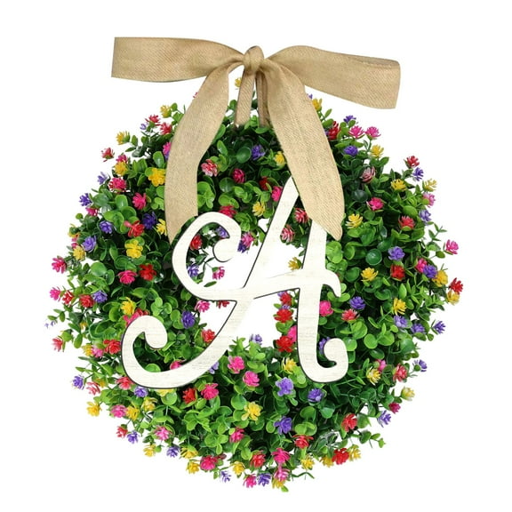 Sunxin Wreath for Front Door,1Pc Unique Last Name Year Round Front Door Wreath with Bow Welcome Sign Garland Creative 26 Letter Farmhouse Wreath for Front Door,Summer Wreath