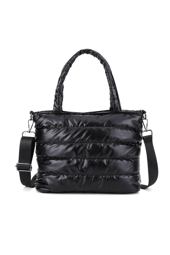 Women Down Shoulder Bag Large Capacity Puffer Bag Winter Commuting Bag (Black)