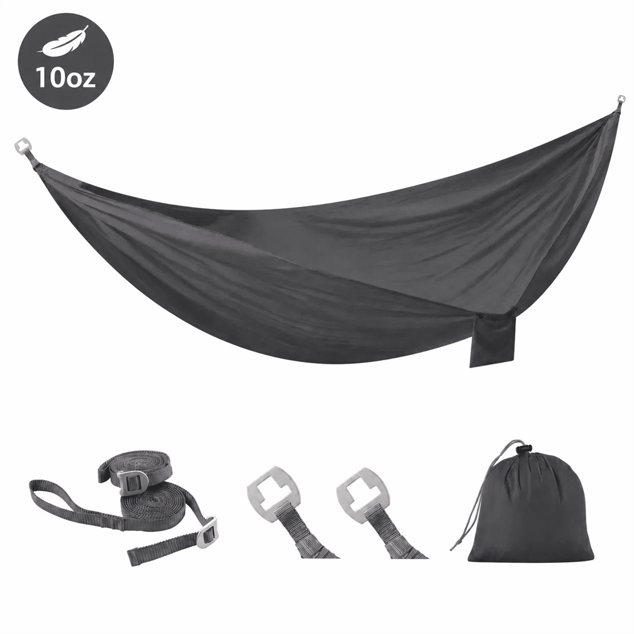 Sunyear 10 oz Camping Hammock - Portable Ripstop 20D Nylon Hammock 600lbs with Patent Quick-Adjust Buckles & Two 10 ft Straps for Camping, Hiking, Backpacking, Backyard