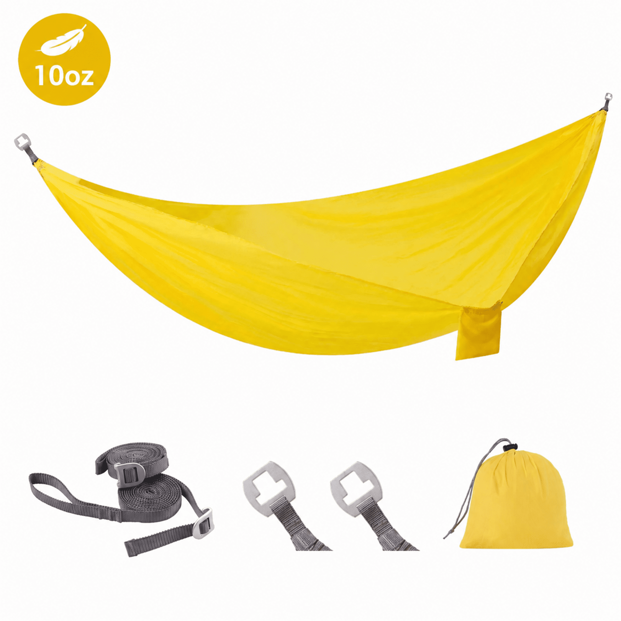 Sunyear 10 oz Camping Hammock - Portable Ripstop 20D Nylon Hammock 600lbs with Patent Quick-Adjust Buckles & Two 10 ft Straps for Camping, Hiking, Backpacking, Backyard