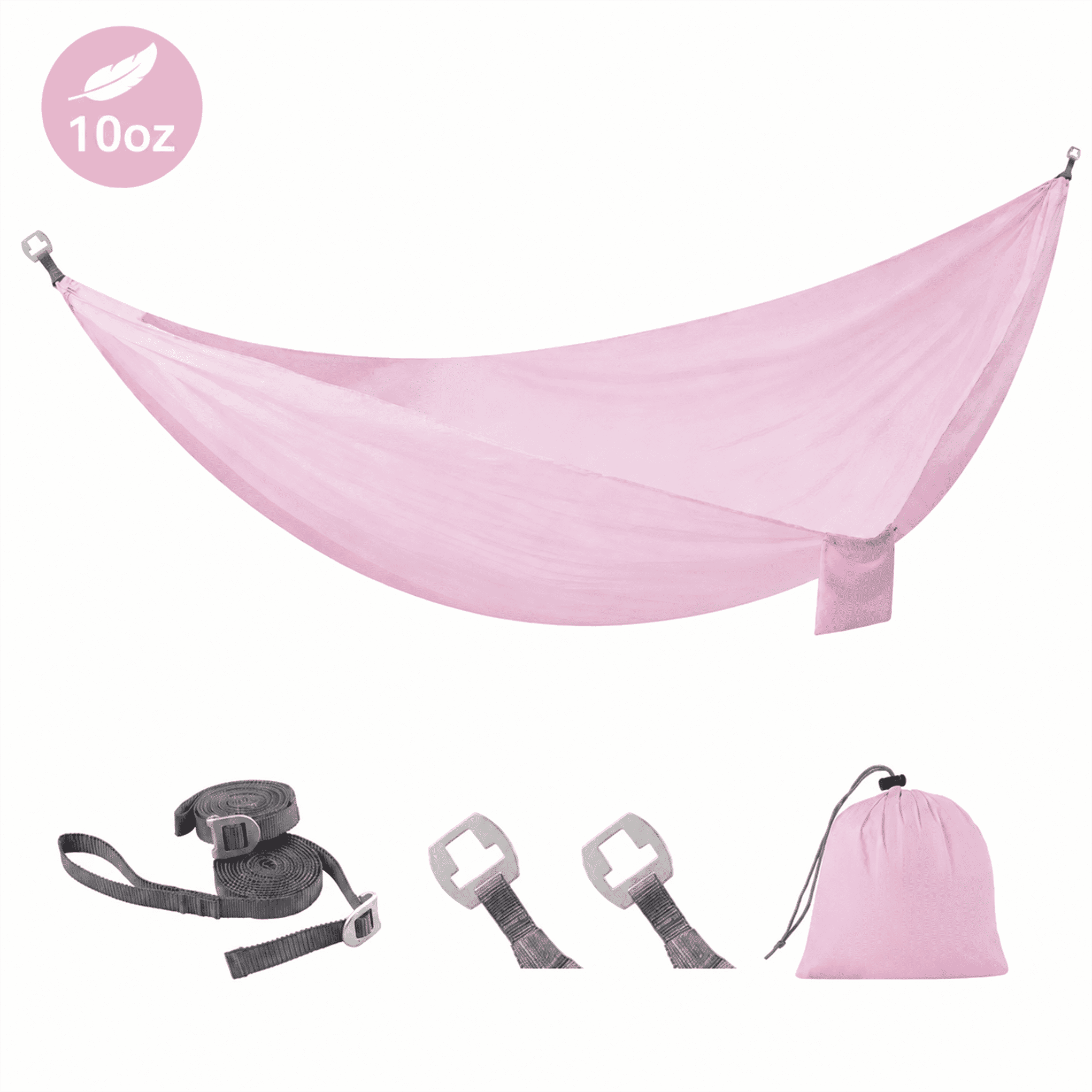 Sunyear 10 oz Camping Hammock - Portable Ripstop 20D Nylon Hammock 600lbs with Patent Quick-Adjust Buckles & Two 10 ft Straps for Camping, Hiking, Backpacking, Backyard