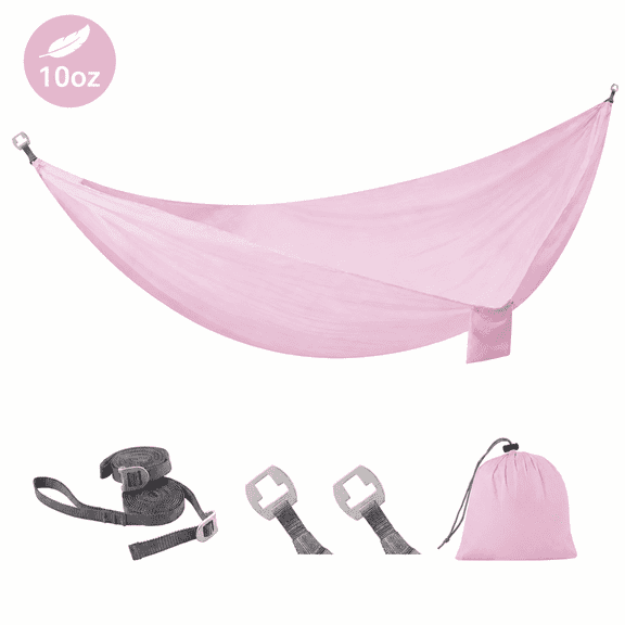 Sunyear 10 oz Camping Hammock - Portable Ripstop 20D Nylon Hammock 600lbs with Patent Quick-Adjust Buckles & Two 10 ft Straps for Camping, Hiking, Backpacking, Backyard