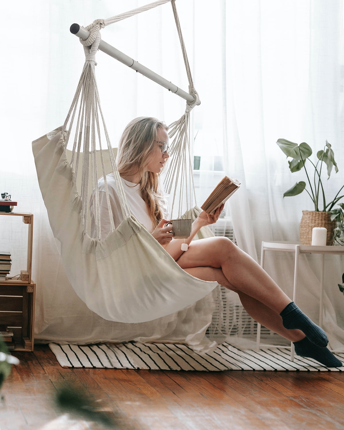 Sunyear Hammock Chair, Gray and White 