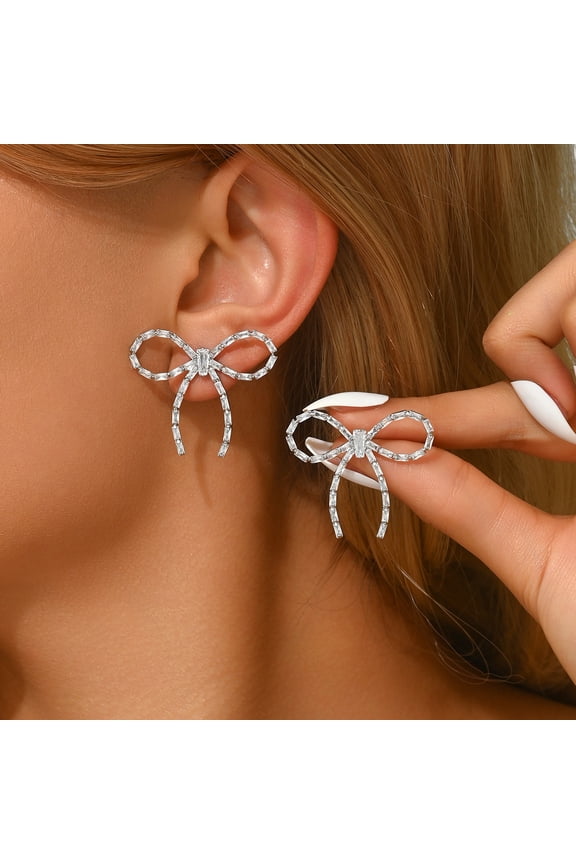 Sunyeur Bow Stud Earrings 925 Sterling Silver Bowknot Earrings 14K Gold Plated Bow Earrings for Women