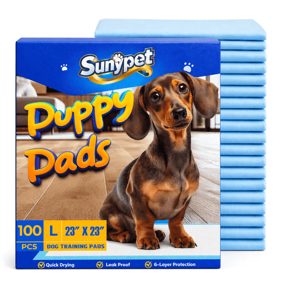 Sunypet Puppy Pads Disposable Dog Potty Training Pads, Quick Dry, Ultra Absorbent, L 23"x23", 100ct