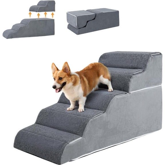 Sunyrisy 5 Steps Dog Ramp Stairs for High Beds, Couch, Sofa, Waterproof Pet Steps with Removable Washable Cover