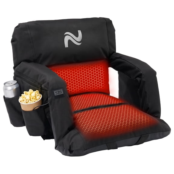 Sunyrisy Dual-Heated Waterproof Stadium Seat for Bleachers, Wide Cushioned Chair with Back Support, 3 Heat Levels, 6 Reclining Positions, Portable for Outdoor Events