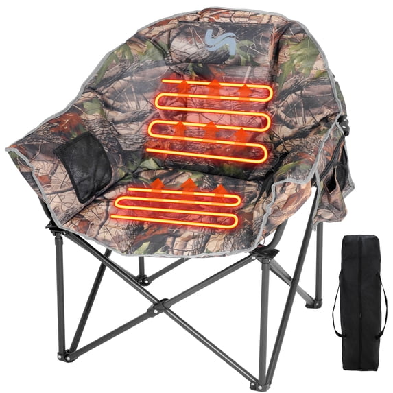 Sunyrisy Oversized Heated Camping Chair, Folding Outdoor Chair with 3 Heat Settings, Dual-Zone Heating, Supports up to 500 lbs, Portable Heated Chair for Camping, Fishing and Sports Events