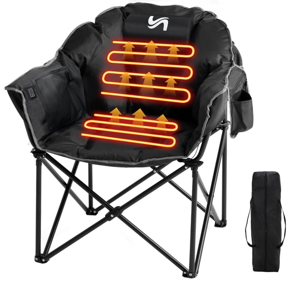 Sunyrisy Oversized Heated Camping Chair, Folding Outdoor Chair with 3 Heat Settings, Dual-Zone Heating, Supports up to 500 lbs, Portable Heated Chair for Camping, Fishing and Sports Events