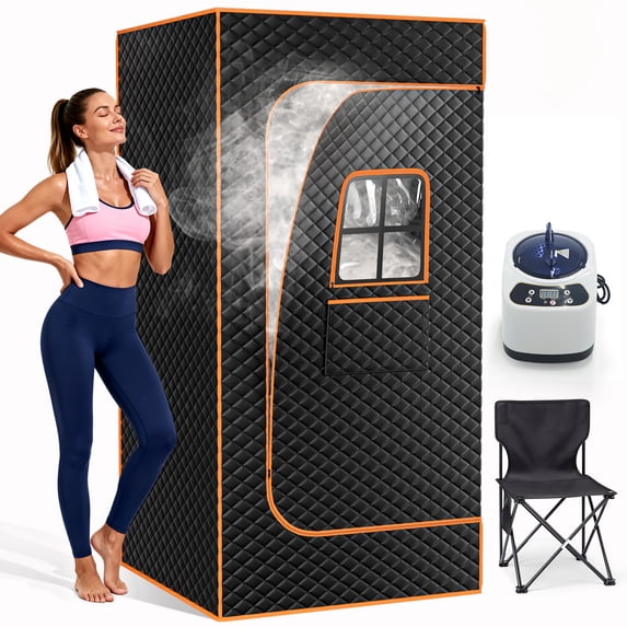 Sunyrisy Portable 1-Person Sauna Tent w/ 9 Heat Settings & 99-Minute Timer, Powerful 1200W/3L Steamer, Includes Folding Chair, 5-Layer Insulated Waterproof Design