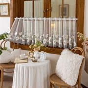 Sunyuer 1 Panel French-Style Romantic Embroidered Floral Sheer Curtain with Top Rod Pocket, Suitable for Garden, Living Room, Bedroom, Balcony, Kitchen, Home Decor, Sheer Drapes