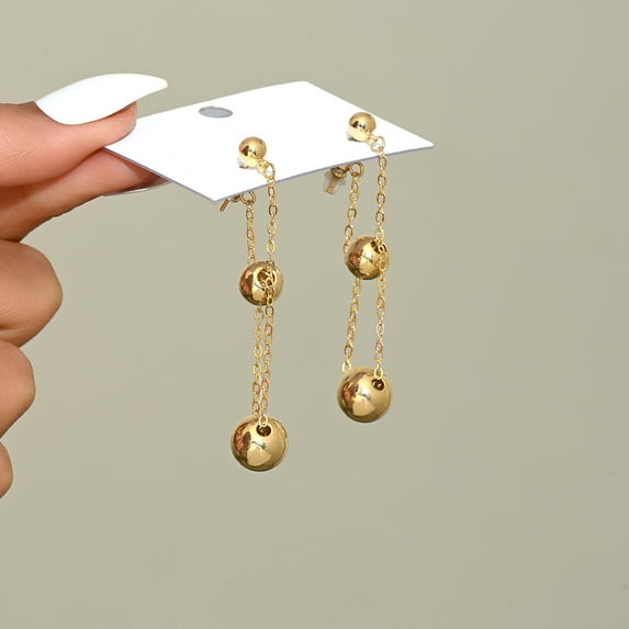 Sunyuer 14K Gold Plated Ball Drop Earrings - Long Tassel Dangle Beaded Cluster Chandelier Drop Chunky Party Trendy Women's Jewelry