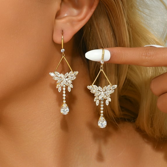 Sunyuer 14K Gold Plated Butterfly Dangle Earrings for Women - Dainty, Trendy, Hypoallergenic CZ Drop Earrings - Simple Long Dangling Jewelry