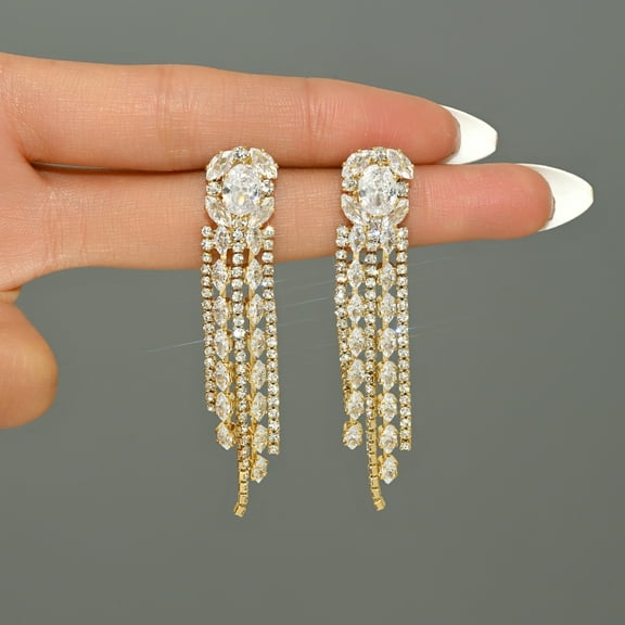 Sunyuer 14K Gold Plated Vintage Geometric Square Earrings for Women, Long Tassel Dangle Drop Earrings Fashion Stud Jewelry