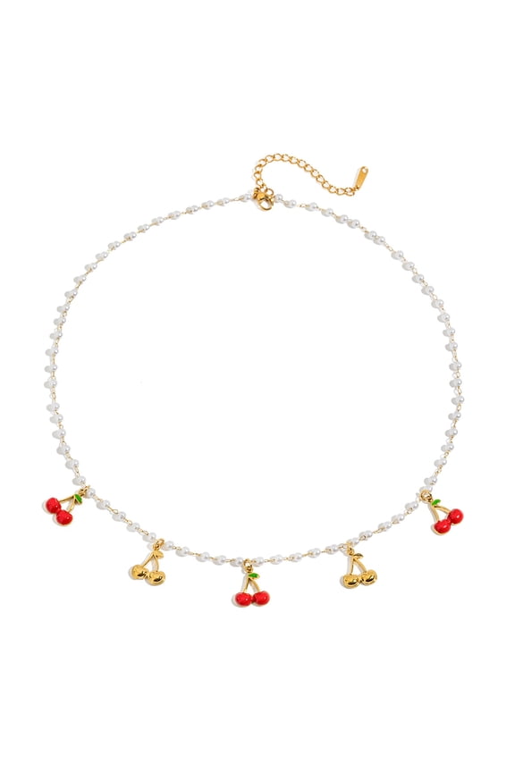 18K Gold-Plated Stainless Steel Cherry & Pearl Choker - French Minimalist Luxury Jewelry for Women