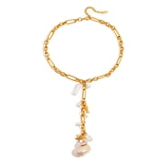 Sunyuer 18K Gold-Plated Stainless Steel Imitation Pearl & Shell Y-Style Necklace - French Minimalist Layered Collarbone Jewelry for Women