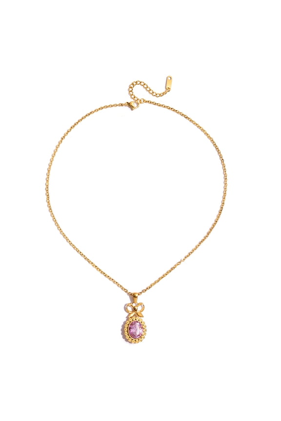 18K Gold-Plated Stainless Steel Retro Pink Cubic Zirconia Necklace - Durable & Hypoallergenic, Perfect Gift for Her
