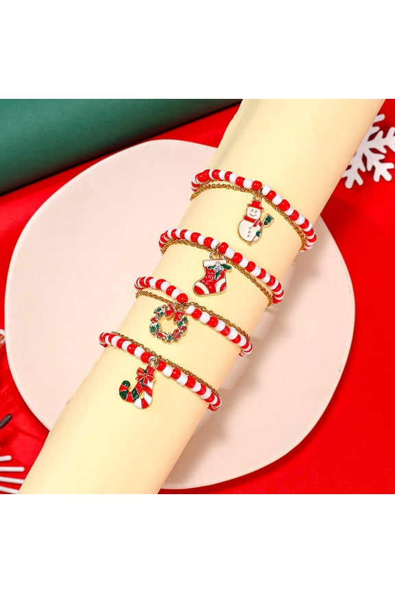 4 pack Christmas Bracelet for Women, Jingle bells Bracelet Charm Santa Claus Snowflakes Reindeer Christmas Tree Alloy Drop Bracelet Xmas Party Costume Jewelry Accessories Gift