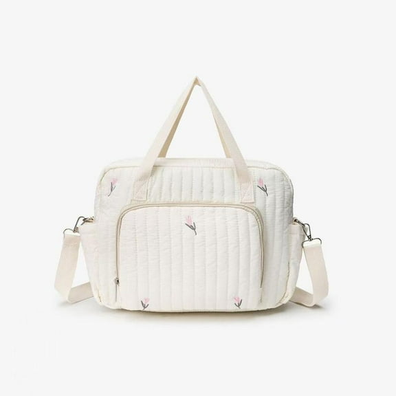 Sunyuer Bear/Flower Quilted Travel Diaper Tote Cotton Crossbody Maternity Bag Adjustable Strap Messenger Shoulder Bag Diaper Handbag